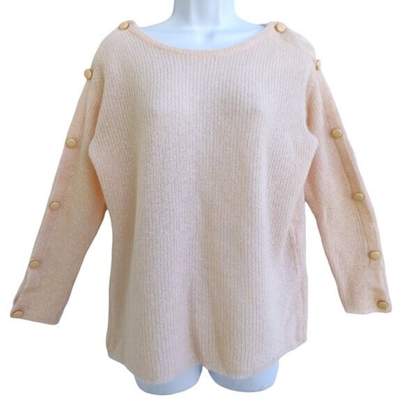 MoHaiR ALPaCa Blend Sezane Sweater Crew Blush Pink Buttons Down Arm Italy M - Picture 2 of 12